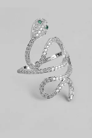 DressBerry Women Stone-Studded Snake-Shaped Adjustable Finger Ring