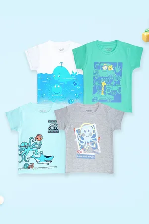 Miss & Chief Unisex Kids Regular Fit Pack Of 4 Graphic Printed Round Neck Cotton T-shirts
