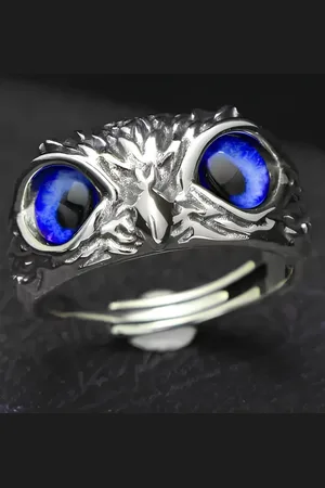 KARISHMA KREATIONS Unisex Stainless Steel Owl Eye Adjustable Finger Ring