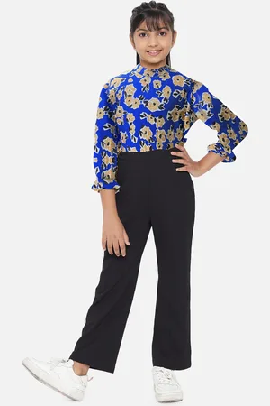luyk Girls Black & Blue Printed Basic Jumpsuit