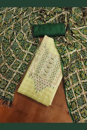 Ishin Green & Sea Green Woven Design Unstitched Dress Material