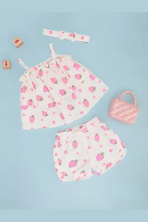 Pantaloons Girls Printed Sleeveless Pure Cotton Top With Shorts