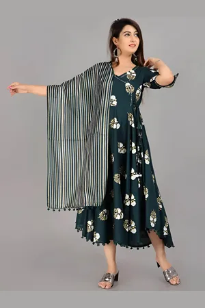 AO Services Floral Printed Flared Angrakha Style Anarkali Kurta With Duppatta
