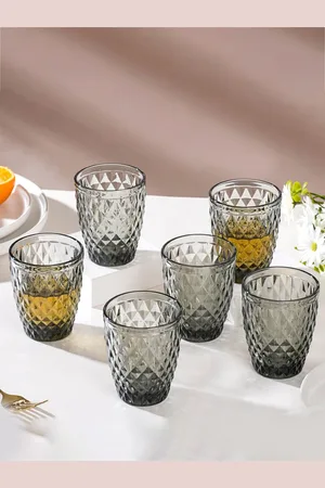Nestasia Set Of 6 Grey Textured Water Glass Tumbler 250 ml Each