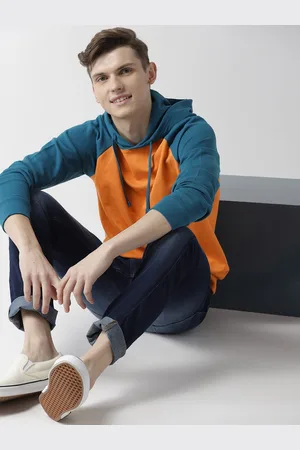 Mast & Harbour Men Orange Solid Hooded Sweatshirt