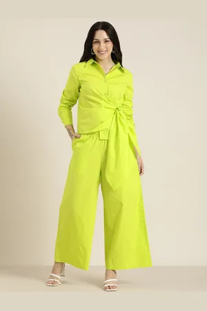 HERE&NOW Women Pure Cotton Tie-Up Detailed Shirt With Trouser