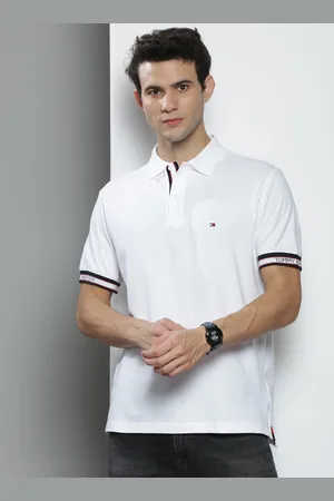 Tommy Hilfiger Men White Solid Cotton Polo Collar T-shirt