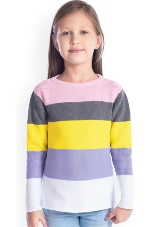 Cherry Crumble Girls Pink & Yellow Striped Pullover Sweater