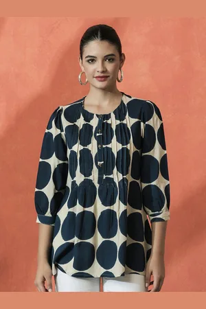 Sangria Printed Round Neck Three Quarter Top