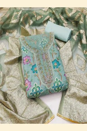 Lilots Floral Printed Sequinned Organza Unstitched Dress Material