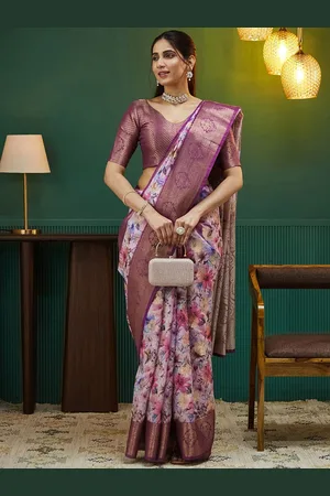 Satrani Floral Zari Pure Silk Chanderi Saree