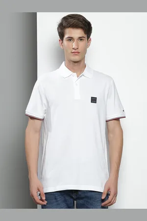 Tommy Hilfiger Men White Brand Logo Polo Collar Applique T-shirt
