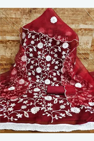 Lilots Floral Embroidered Organza Unstitched Dress Material