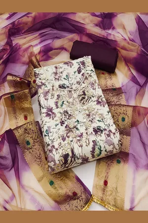 Lilots Floral Printed Beads and Stones Cotton Unstitched Dress Material