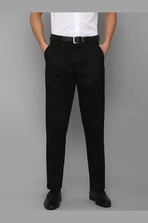 Louis Philippe Men Black Pleated Pure Cotton Formal Trousers