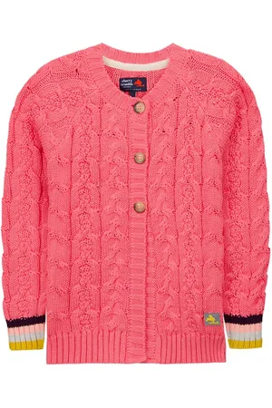 Cherry Crumble Girls Coral Pink Solid Front-Open Sweater