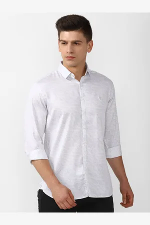 V Dot Men White Slim Fit Casual Shirt