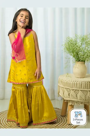Fairies Forever Girls Embroidered Regular Sequinned Kurta With Sharara & Dupatta