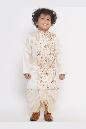 Little Bansi Boys Floral Embroidered Silk Sherwani Set