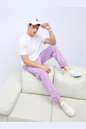 Styli Men Purple Slogan Print Oversized Fit Joggers with Slip Pocket