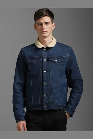 Louis Philippe Men Spread Collar Solid Cotton Casual Denim Jacket
