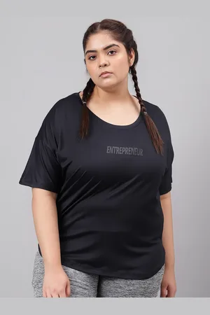 MKH Women Plus Size Typography Printed Drop shoulder Sleeves Dri-FIT Relaxed Fit T-shirt