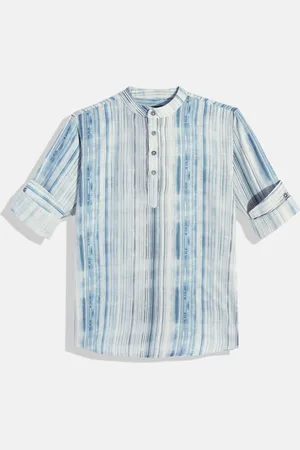 CHARCHIT Boys Comfort Striped Band Collar Pure Cotton Casual Shirt