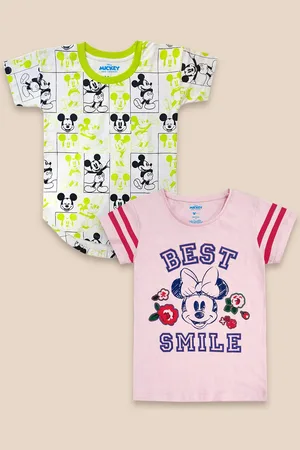 Kidsville Girls Pack Of 2 Pink & White Mickey & Friends Printed Pure Cotton T-shirt