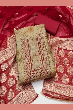 Lilots Floral Woven Design Sequinned Unstitched Dress Material
