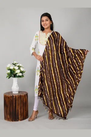 Kesarya Striped Pure Silk Leheriya Dupatta