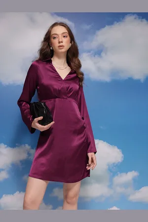 Corsica Shirt Collar Satin Wrap-Style A-Line Dress