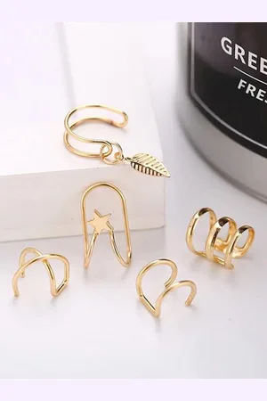 ESTELE Set Of 5 Gold-Plated Leaf Shaped Ear Cuffs