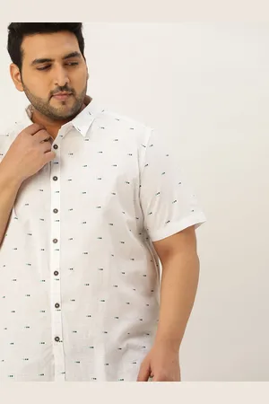 Sztori Men Plus Size White & Blue Printed Pure Cotton Casual Shirt