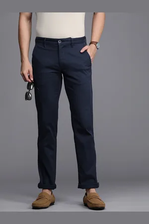 Louis Philippe Men Navy Blue Textured Comfort Slim Fit Trousers