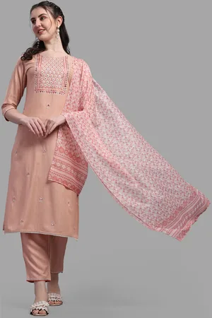 Berrylicious Women Peach Ethnic Embroidered Pure Cotton Kurta with Trousers & Dupatta