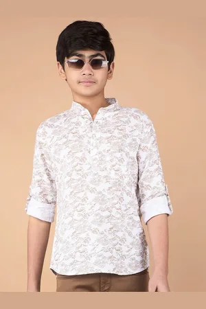 Crimsoune Club Boys Floral Printed Band Collar Straight Kurta