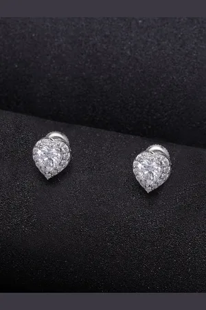 CLARA Silver-Toned Heart Shaped Zirconia Valentine Studs