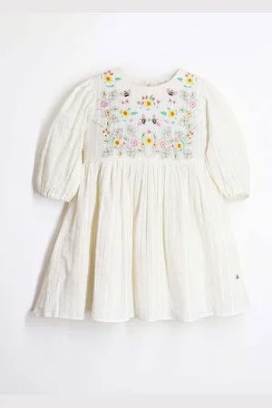 Cherry Crumble Girls Puff Sleeve Fit & Flare Dress