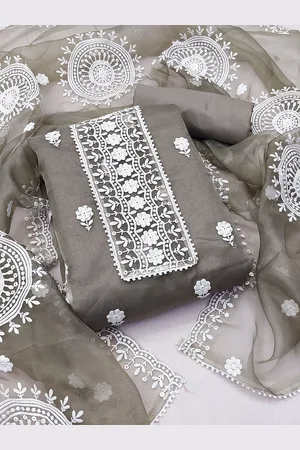 Ishin Floral Embroidered Organza Unstitched Dress Material