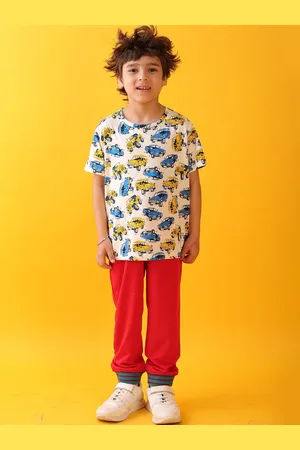 Anthrilo Boys Cars Printed Summer Rib T-Shirt With Jogger Set