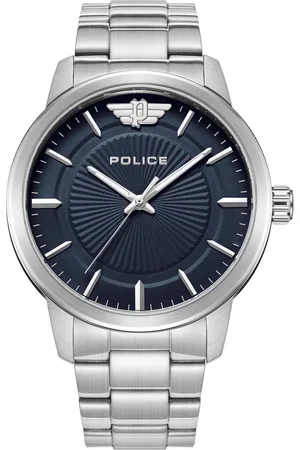 Police Men Blue Dial & Silver Toned Stainless Steel Bracelet Style Straps Analogue Watch PLPEWJG2227404