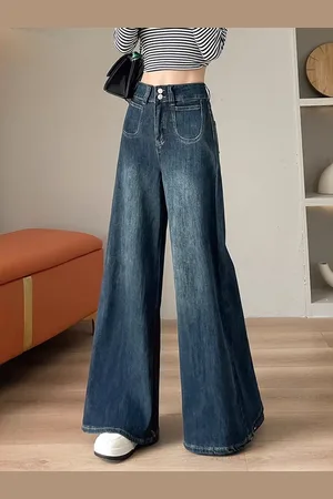 DressBerry Women Wide Leg High-Rise Light Fade Jeans