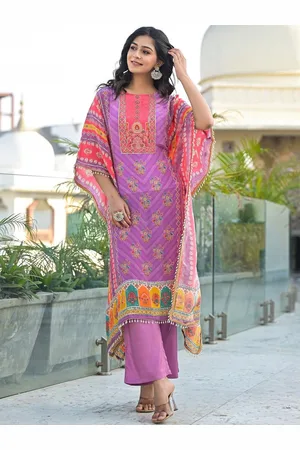 AUTUMN LANE Floral Printed Round Neck Kaftan Kurta With Trouser