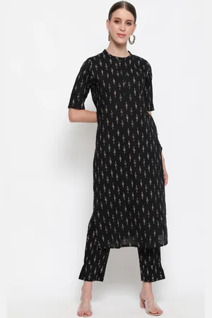 Antaran Women Black & White Printed Regular Pure Cotton Kurta with Trousers
