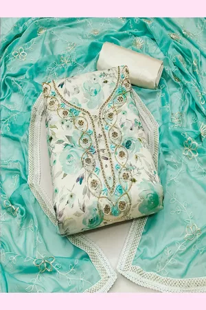 Lilots Floral Printed Beads and Stones Unstitched Dress Material