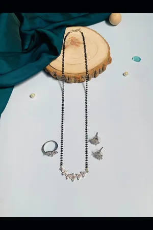 ABDESIGNS Silver-Plated AD Studded Mangalsutra With Earrings & Ring