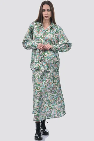 ONLY Paisley Printed Shirt Collar Cuffed Sleeve Shirt & Skirt