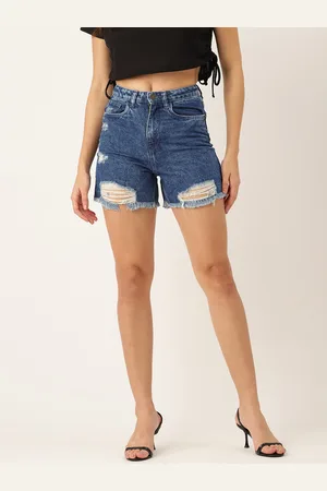 Forever 21 Women Highly Distressed Washed Denim Shorts