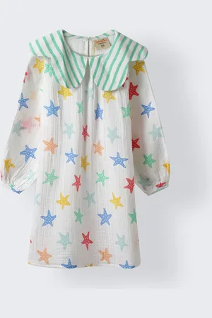 SPUNKIES Girls Printed Peter Pan Collar Cotton A-Line Mini Dress