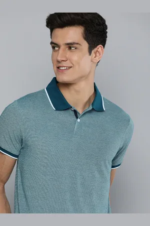Mast & Harbour Men Blue Self- Design Polo Collar T-shirt